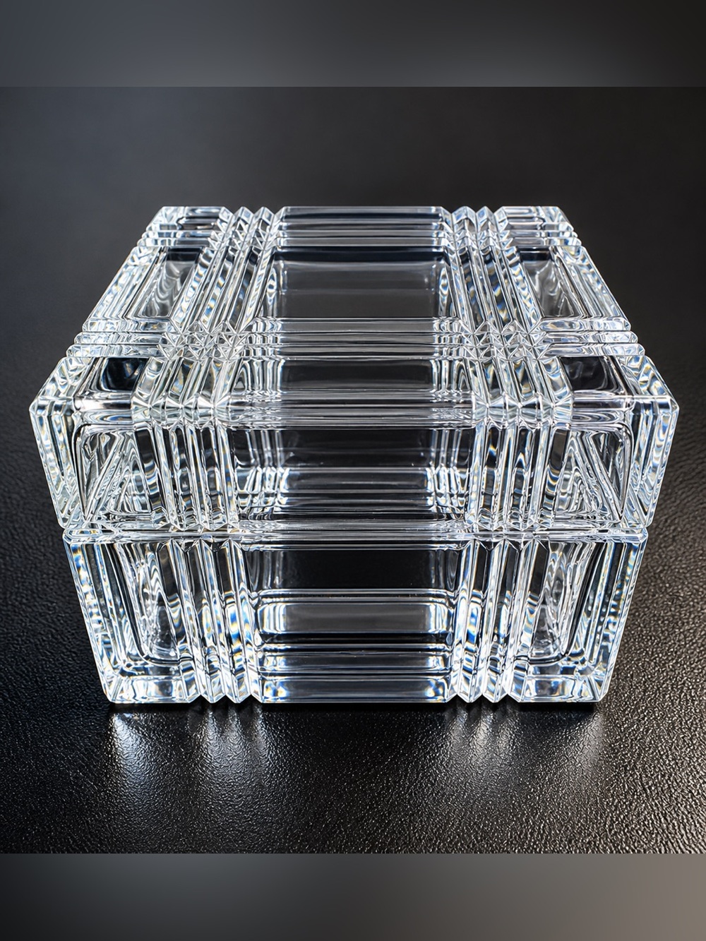 Art Deco Style Crystal Trinket Box w/ Lid Heavy Cut Glass Jewelry Vanity Box 💍